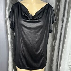 INC International Concepts Women Black Shine ShortSleeve Cowl Neck SZ XL blouse